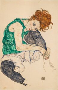 エゴン・シーレ《左足を曲げて座る女》1917年
