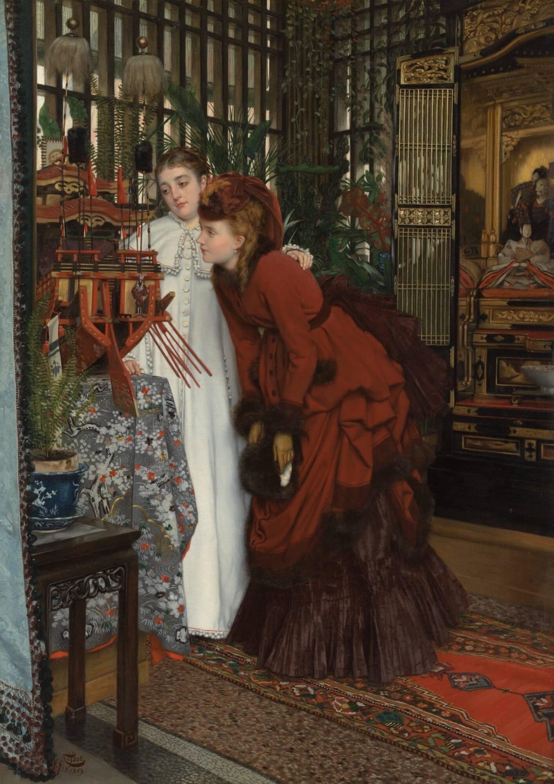 ジェームズ・ティソ《日本の工芸品を眺める娘たち》1869年